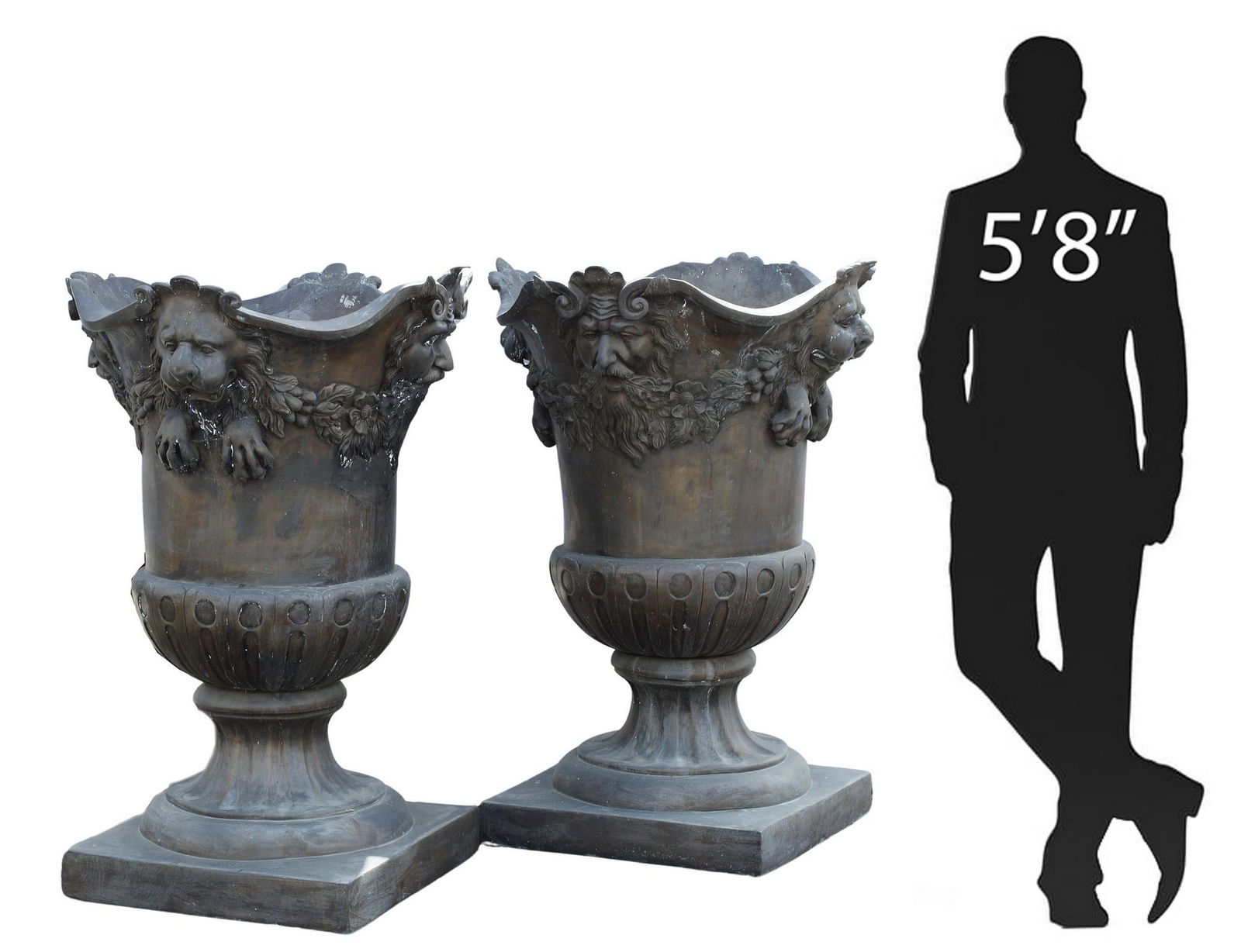 (2) LARGE PATINATED BRONZE GARDEN URNS WITH LION MASKS (1 of 7)