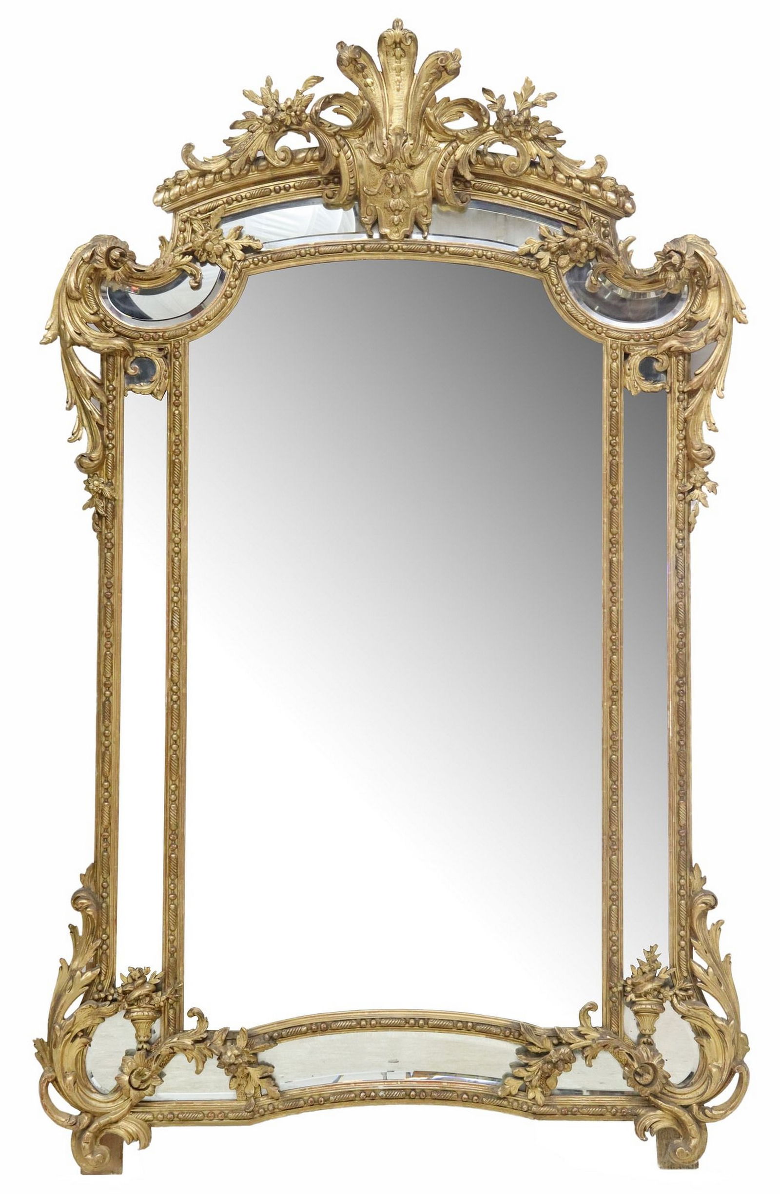 FRENCH LOUIS XV STYLE GILT PARCLOSE MIRROR, 75" X 47" (1 of 3)