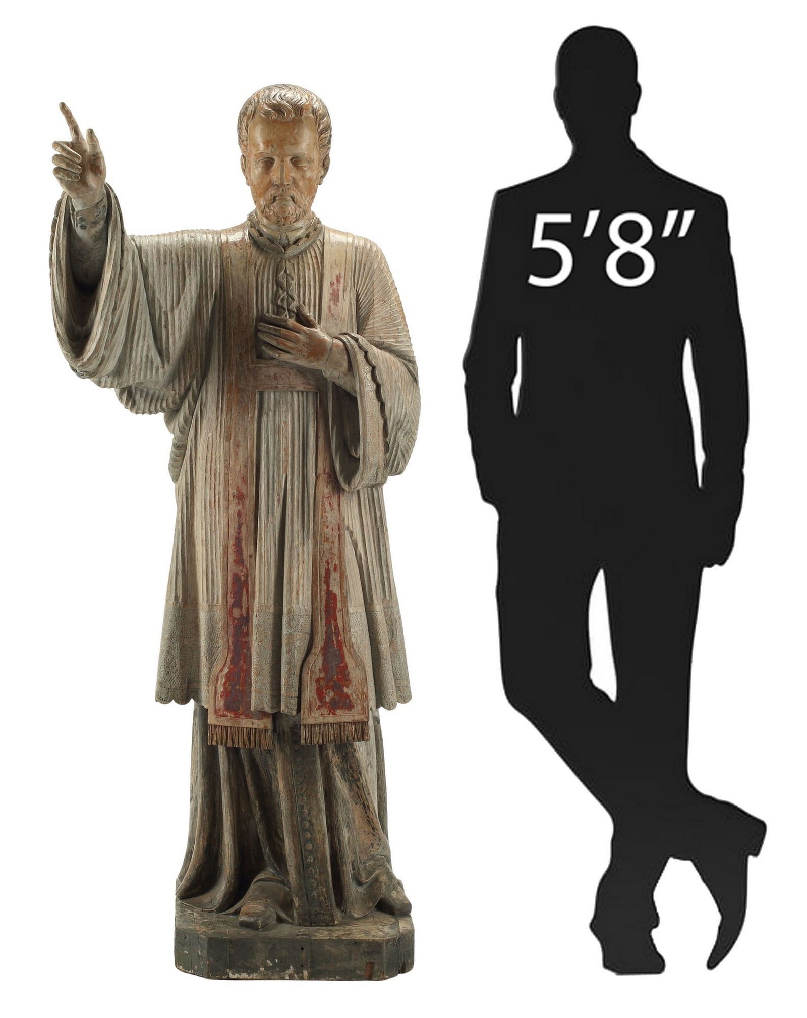 NEAR LIFE-SIZE CARVED & PAINTED SCULPTURE SAINT FRANCIS XAVIER (1 of 5)