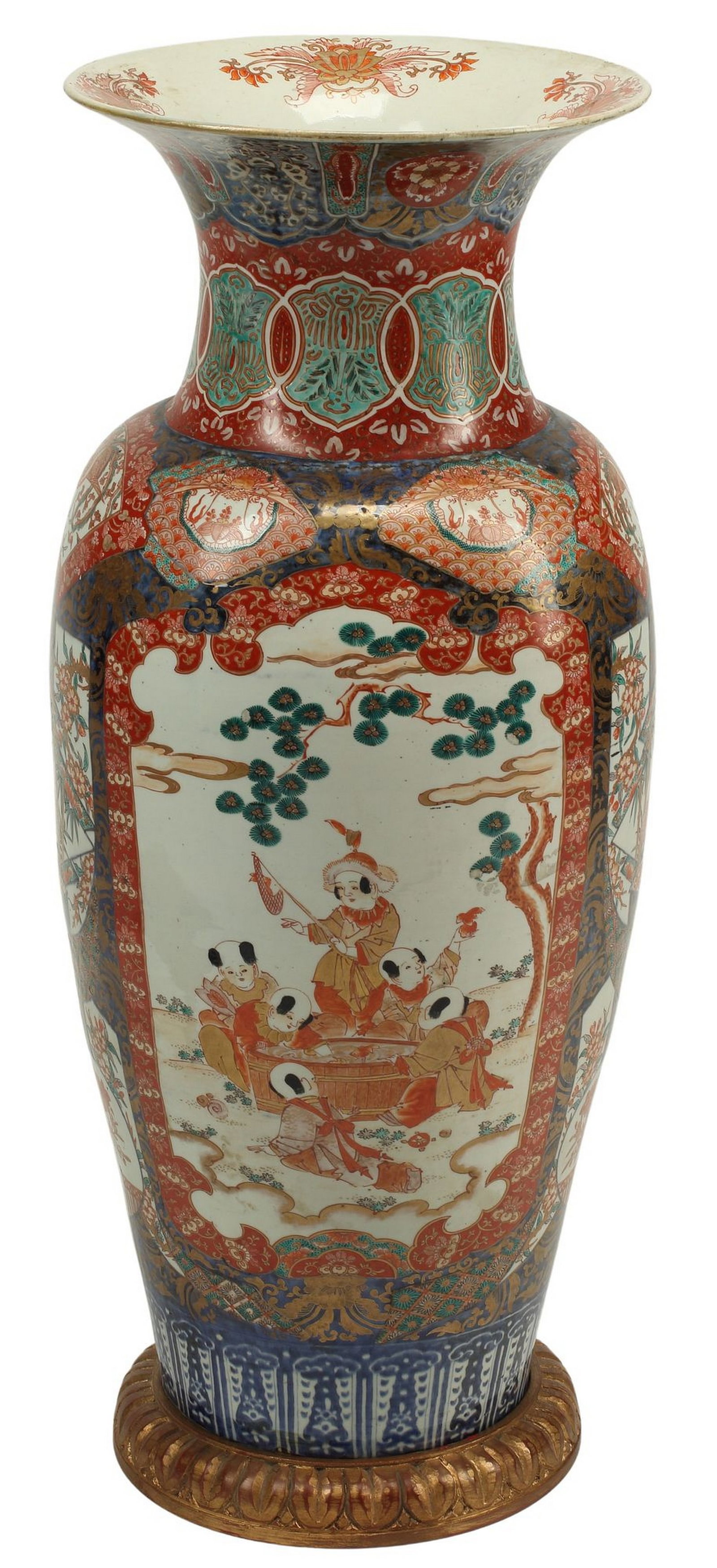 JAPANESE IMARI PORCELAIN VASE: Japanese Imari porcelain vase, approx 37.5"h, 14.5"diam, 54lbs
