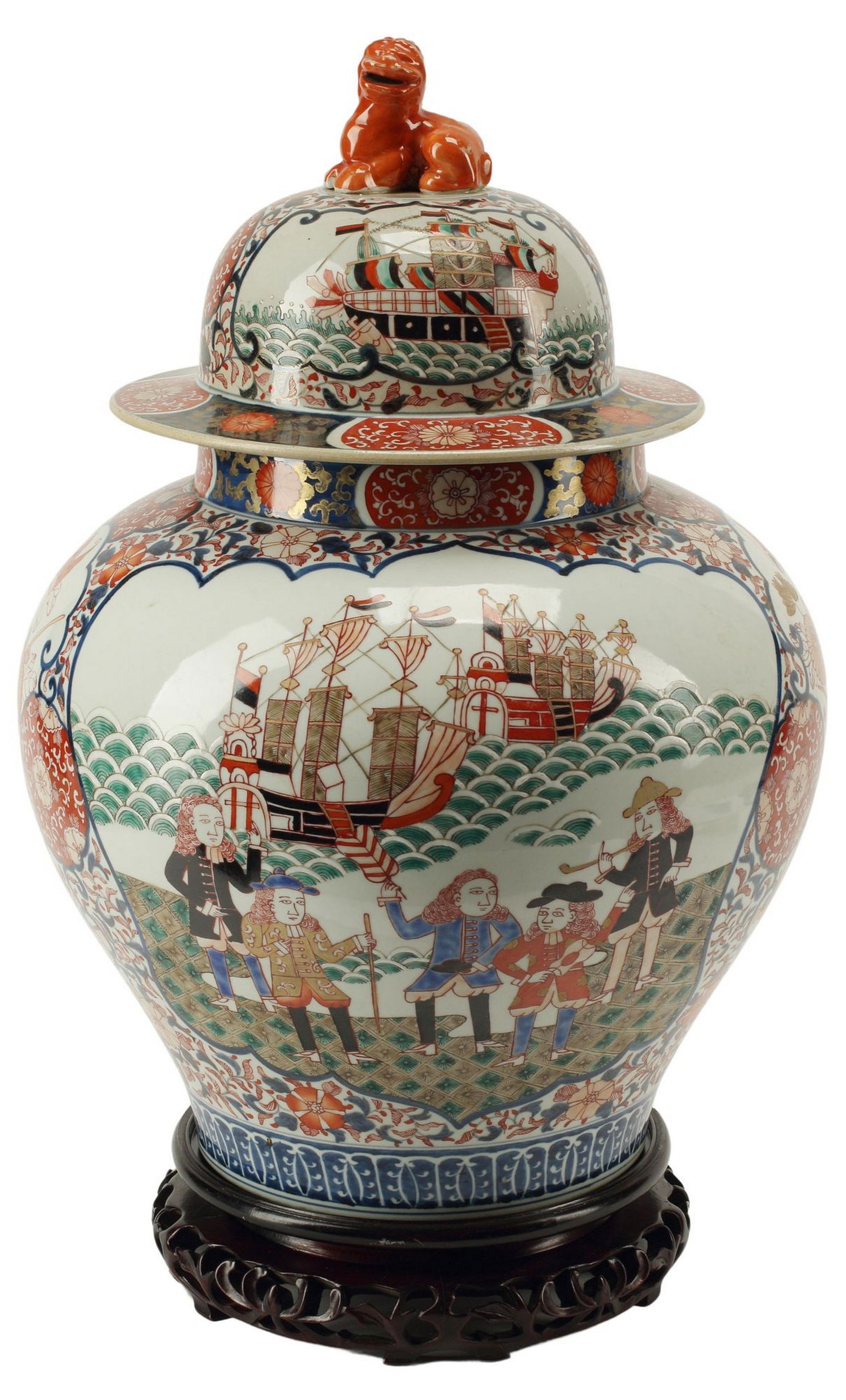 JAPANESE IMARI PORCELAIN 'EUROPEAN SUBJECT' GINGER JAR (1 of 6)