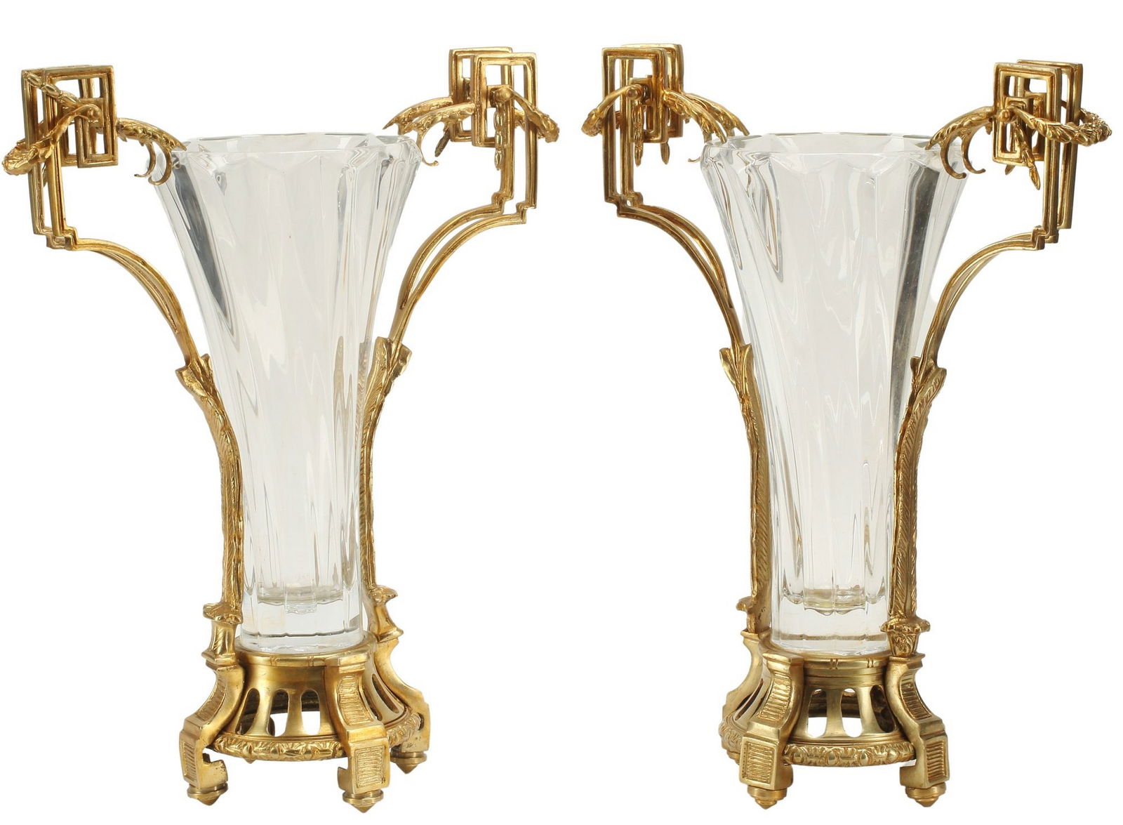 (2) LARGE OMOLU-MOUNTED GLASS VASES, 21"H (1 of 4)