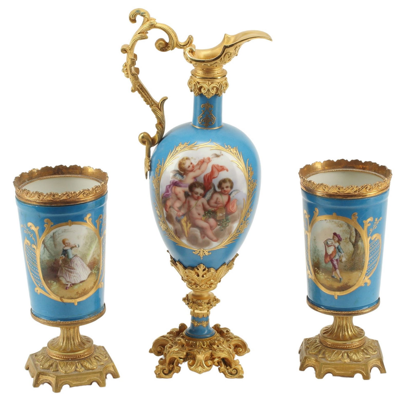 (3) ORMOLU-MOUNTED SEVRES STYLE PORCELAIN THREE-PIECE GARNITURE (1 of 4)
