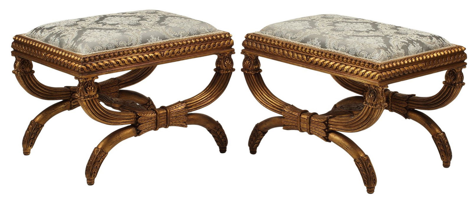 (2) NEOCLASSICAL STYLE GILT & SILK-UPHOLSTERED TABOURETS (1 of 4)
