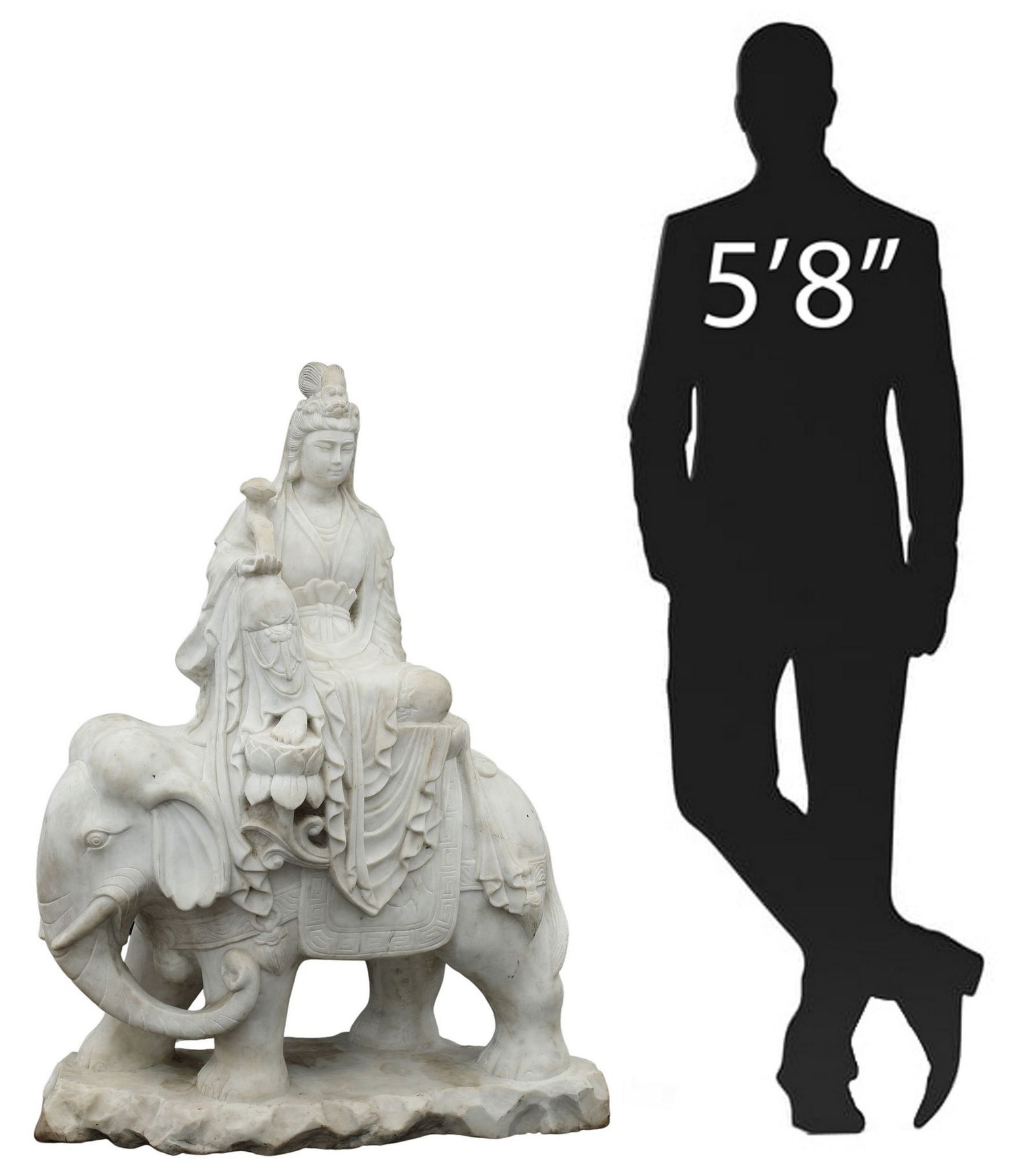 LARGE CHINESE MARBLE SCULPTURE GUANYIN SEATED ON ELEPHANT MOUNT (1 of 6)