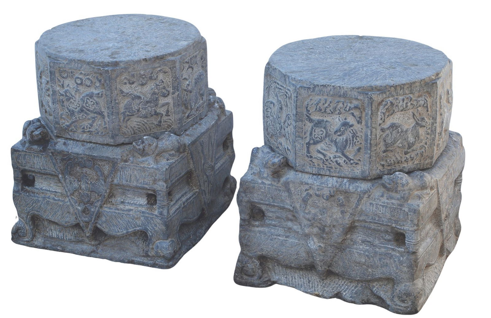 (2) CHINESE CARVED STONE PEDESTALS OR GARDEN SEATS (1 of 5)