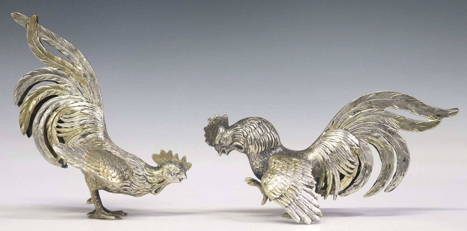 (2) CONTINENTAL PARCEL-GILT .835 SILVER MODELS OF FIGHTING COCKERELS (1 of 3)