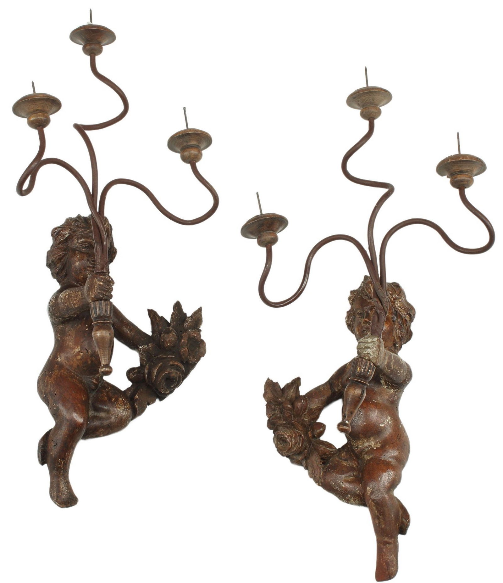 (2) CONTINENTAL FIGURAL THREE-LIGHT CANDLE SCONCES (1 of 4)