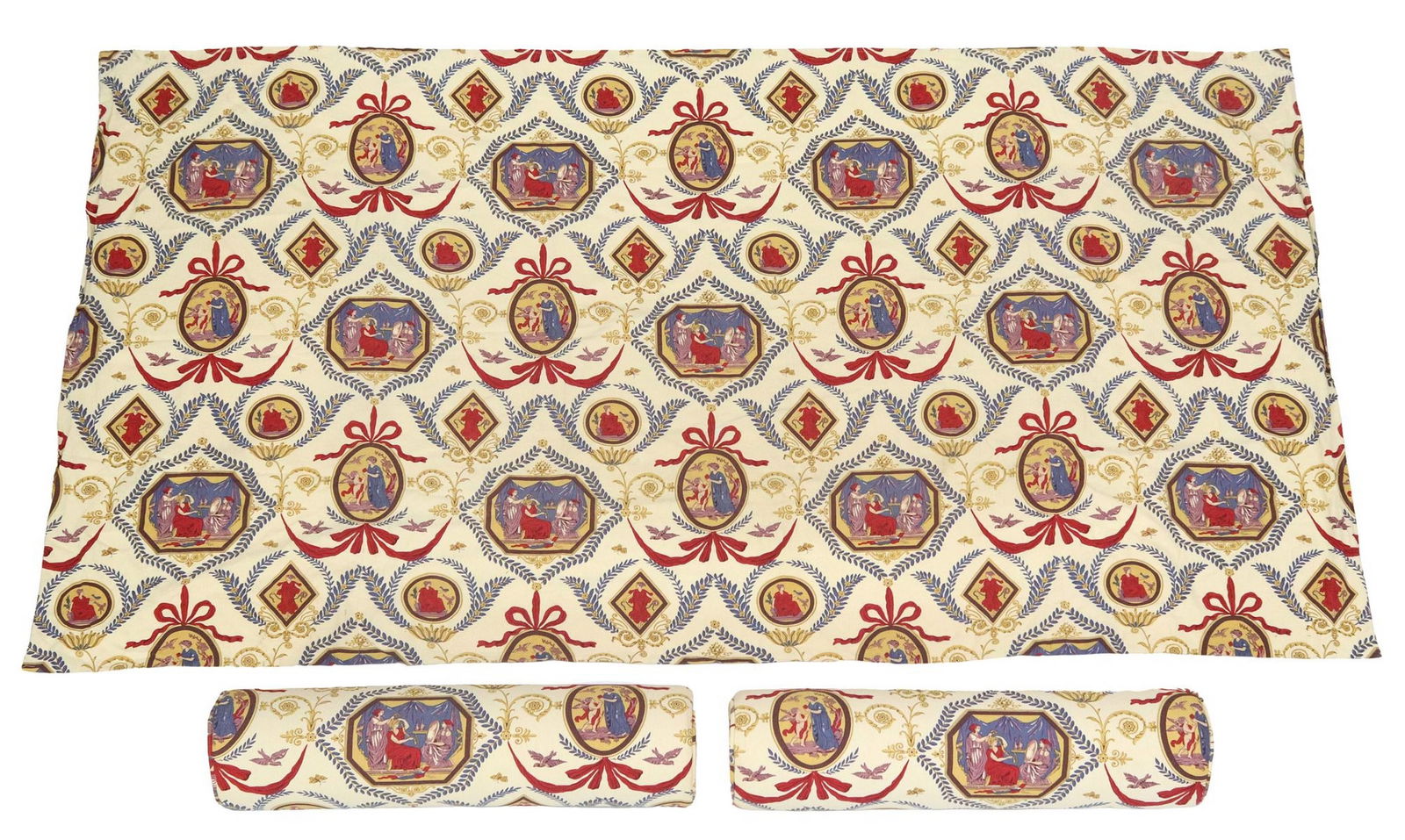 (3) LA MAISON PIERRE FREY (ATTRIB) PRINTED COTTON DAYBED COVER & BOLSTER PILLOWS (1 of 5)