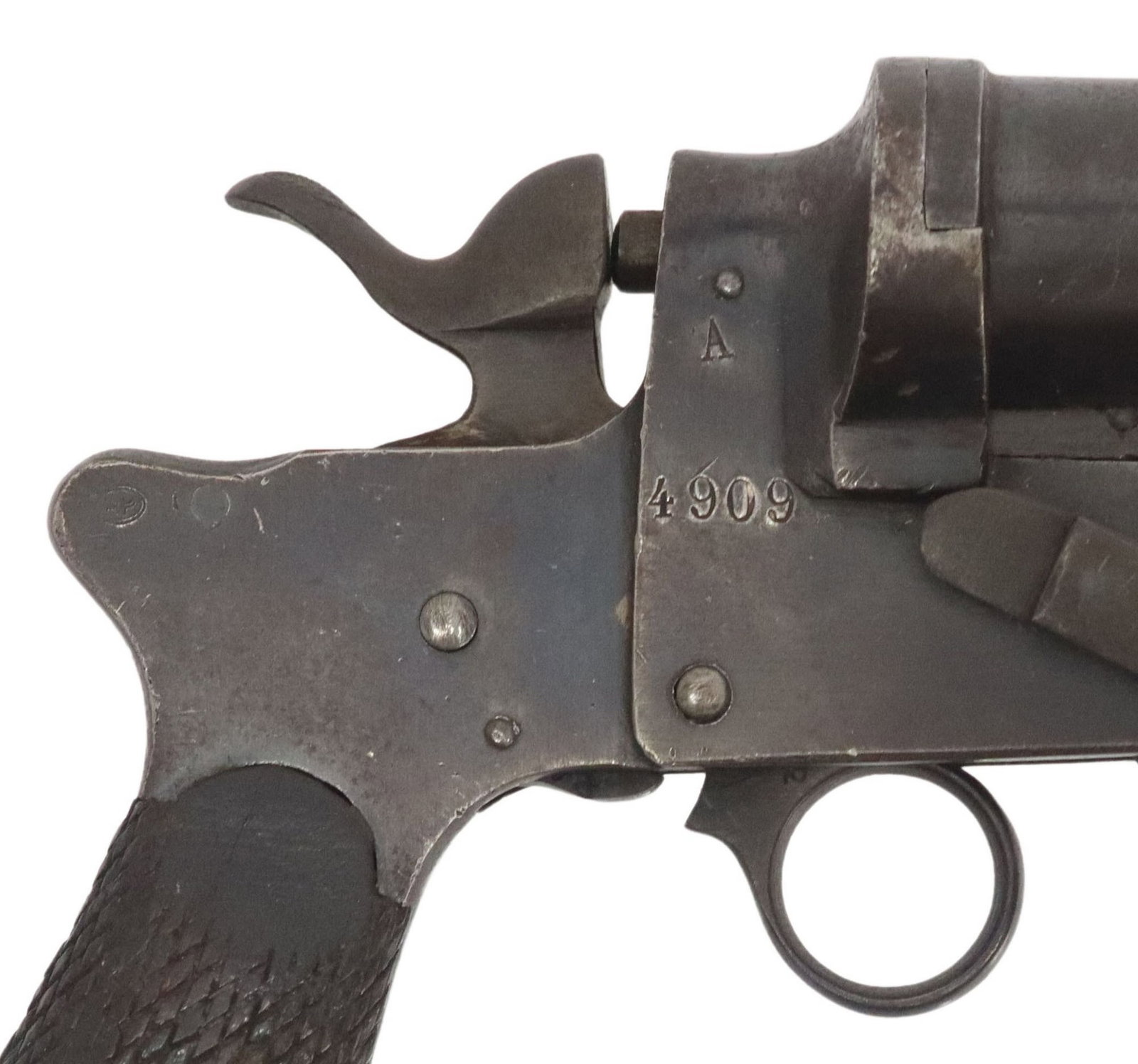 ITALIAN MODEL 1900 FLARE GUN: Italian signal pistol Model 1900, marked at upper right frame "Societa, Mida, Brescia" over "917" and R-E", the right frame marked "A" over the serial number "4