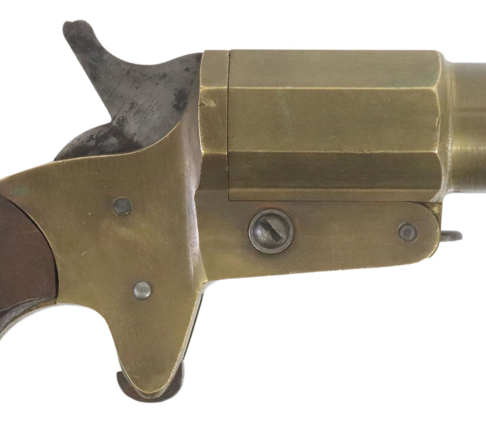 U.S. VERY FLARE GUN, WWI ERA:  U.S. A.H. Fox Signal Pistol, 1917-1918, the octagonal and round barrel marked at the top flat "Very Pistol" "25mm Mark IV, A.H. Fox Co. Phila. Pa. U.S.A.", at left "