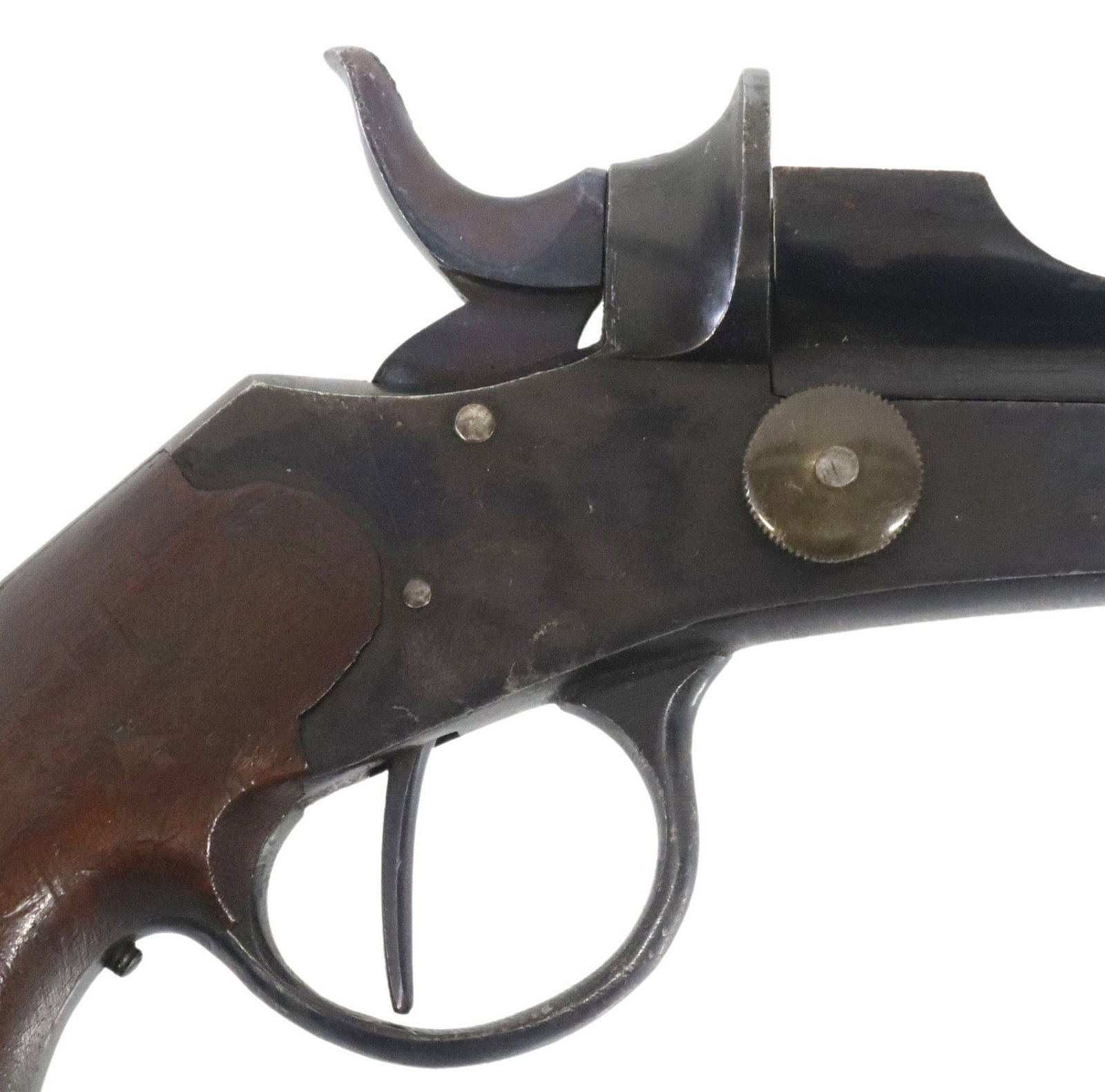 SCARCE MARIO CRESTA STUN GUN: German Stun Gun, marked at the backstrap" Mario Cresta, Hamburg,", steel, pencil marked "20" at underside of right grip, push button at right frame releases open chamber