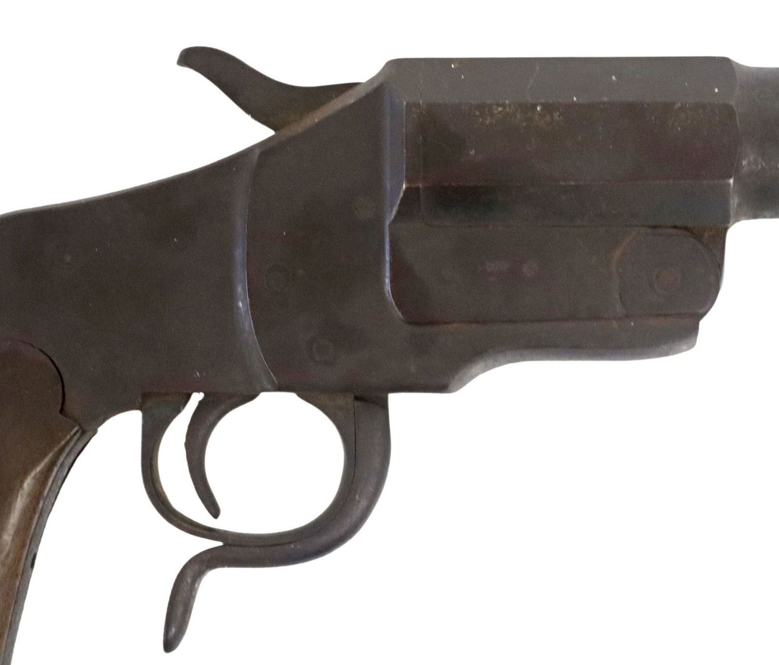 GERMAN M1894 HEBEL FLARE GUN: German Hebel Model 1894 Signal Pistol, marked at the left frame "LBJ" (Louis B. Julich")nd serial number "14830", right barrel and frame with "eagle, crown over B an