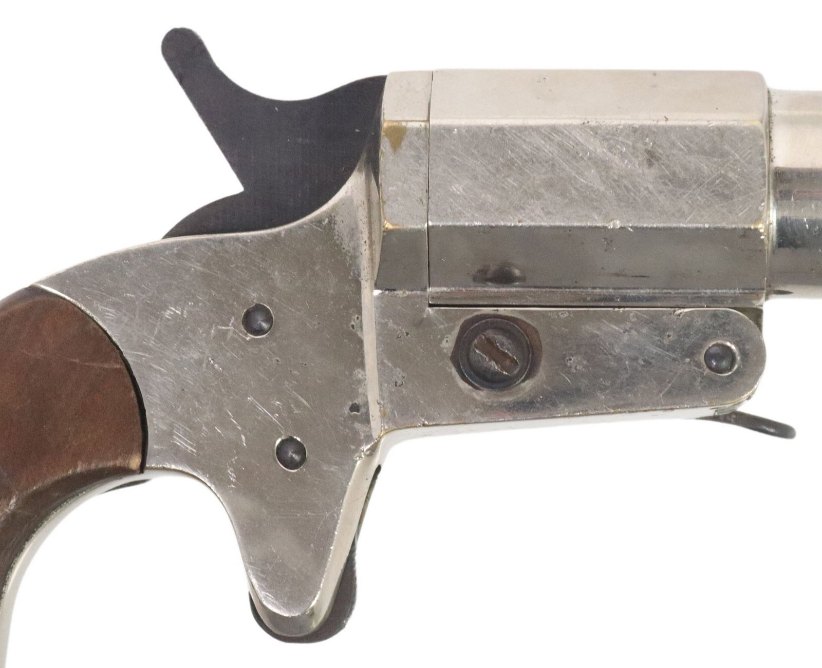 MK IV LAKE ERIE FLARE GUN: U.S. Mark IV Signal Pistol, marked at left barrel flat "Lake Erie Chemical Company, Cleveland, Ohio", marked at left barrel lug serial number "1210" (originally 1200", marked 