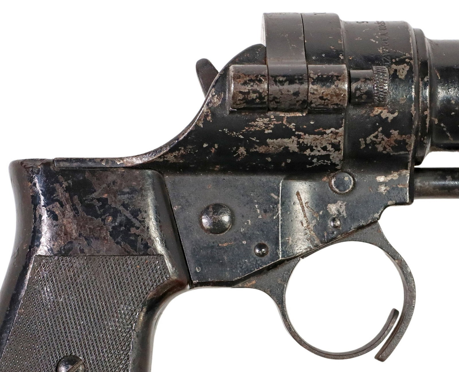 CZECH V30 FLARE GUN: Czech Vz30 Signal Pistol, marked on the left frame "E 11, the Czech lion, 39", the barrel top marked "Ceska Zbrojovka Akc. Spoi, Praze over 16825", and "Vz30", 5" ba