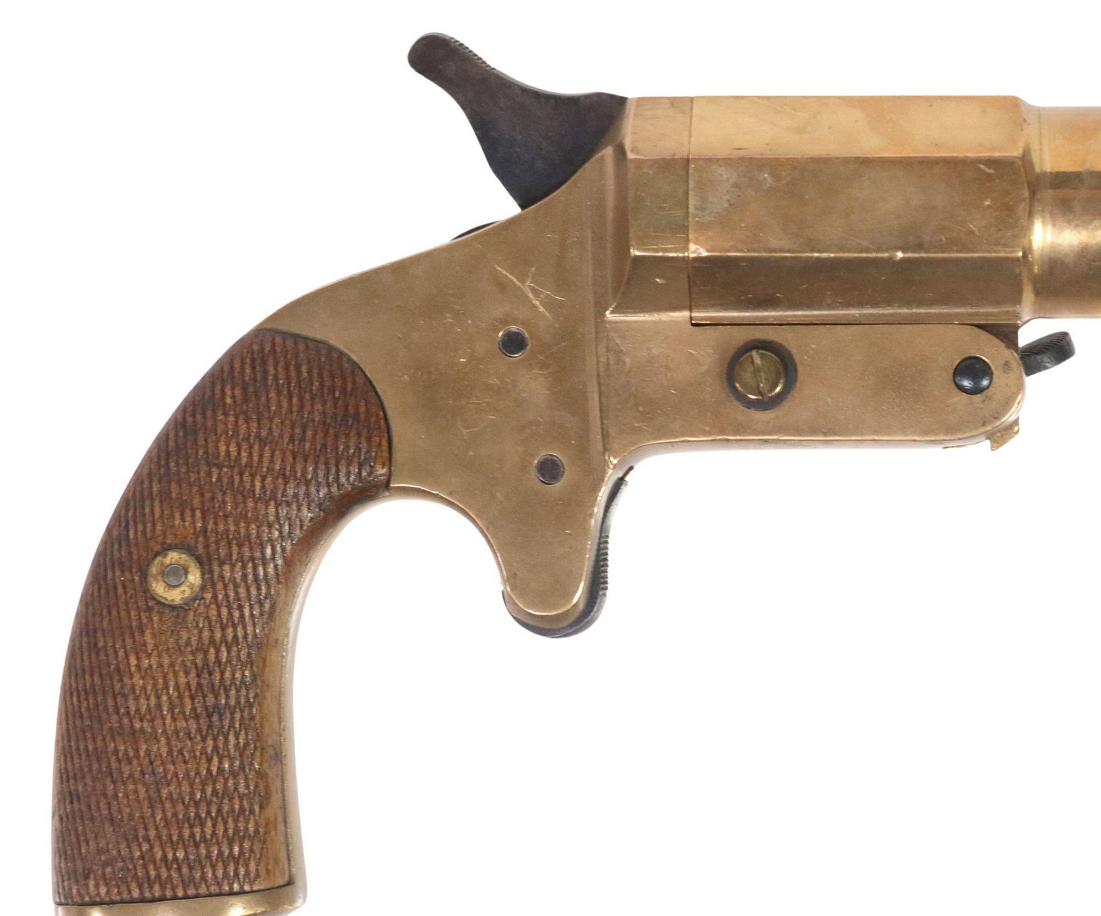 FRENCH WWI ERA GLARE GUN: French Signal Pistol, marked at the left frame above the grip "V over arched line" and repeated at left barrel lug, marked at left frame below barrel "728", the 4" barrel open