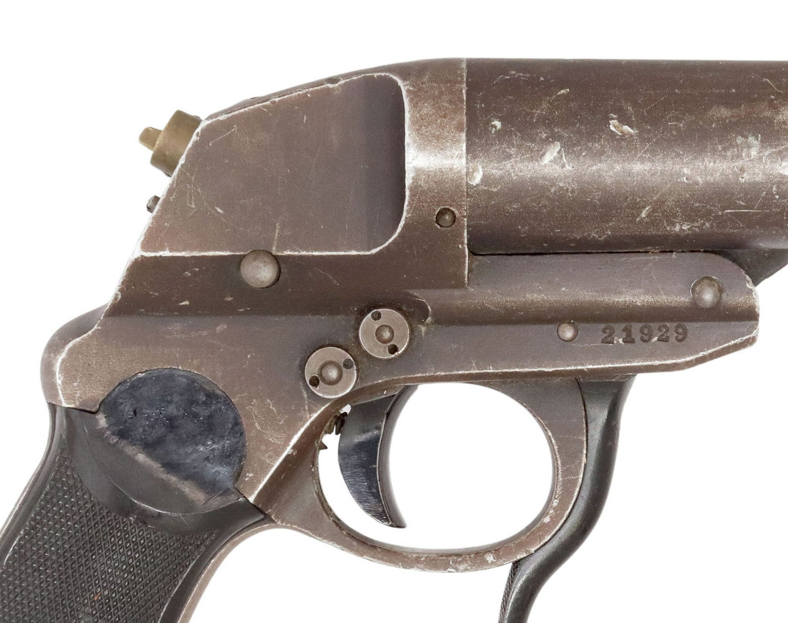 KRIEGHOFF TWO BARREL 1942 FLARE GUN: German Two Barrel Signal Pistol, marked at the left frame "FL24483", and "1942 fzs above eagle" (Waffenfabrik Heinrich Krieghoff, Suhl), "2329" at underside of left barre