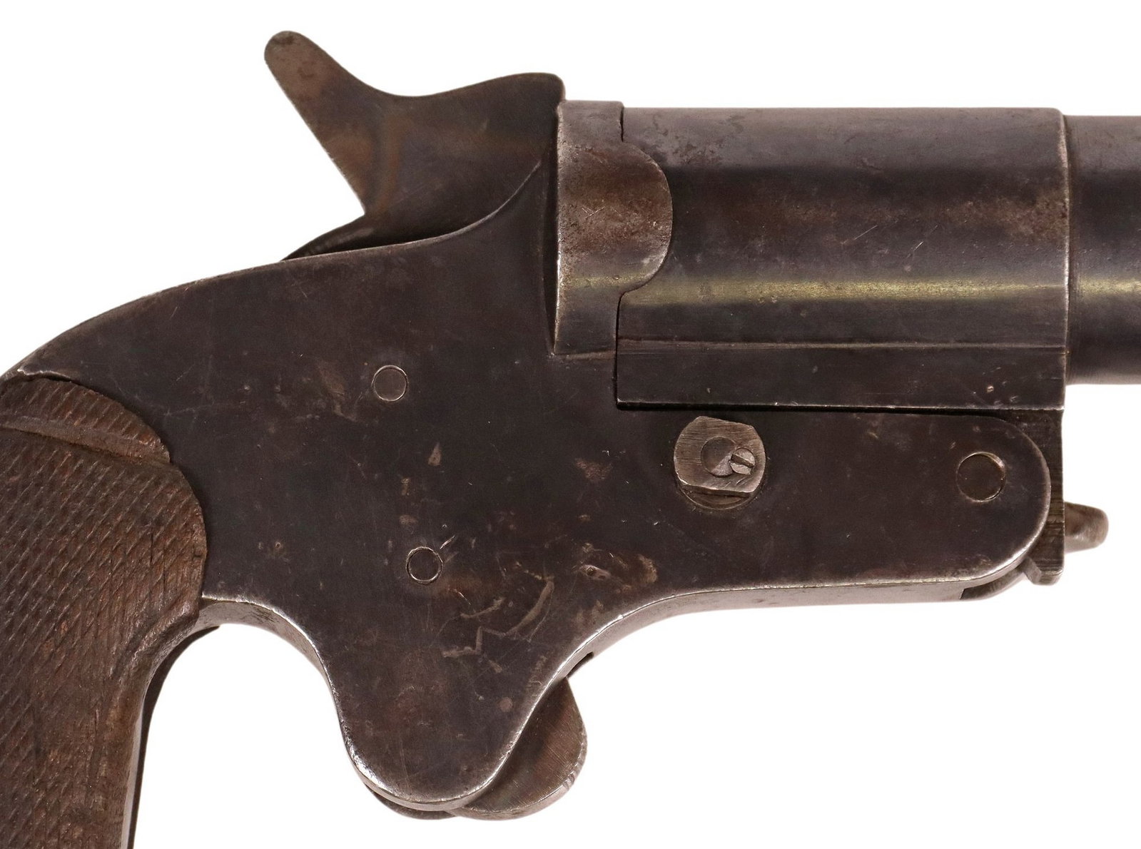 BELGIAN M1917 FLARE GUN: Belgian/French Model 1917 Signal Pistol, mfg. under Finnish contract, marked at the left frame (SA within a square", marked at the right barrel lug "24", the 7" barrel o
