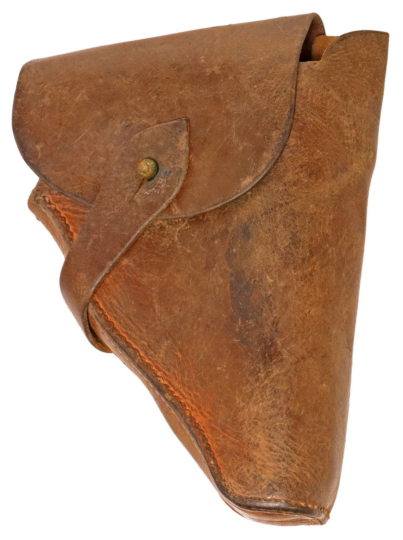 JAPANESE TWO BARREL HOLSTER, FLARE GUN: Japanese WWII Double Barrel Holster, leather with upper flap and retention strap, no visible markings, for shipping 8" x 6.25" x 2.5", .75lb (273) Provenance: Collecti