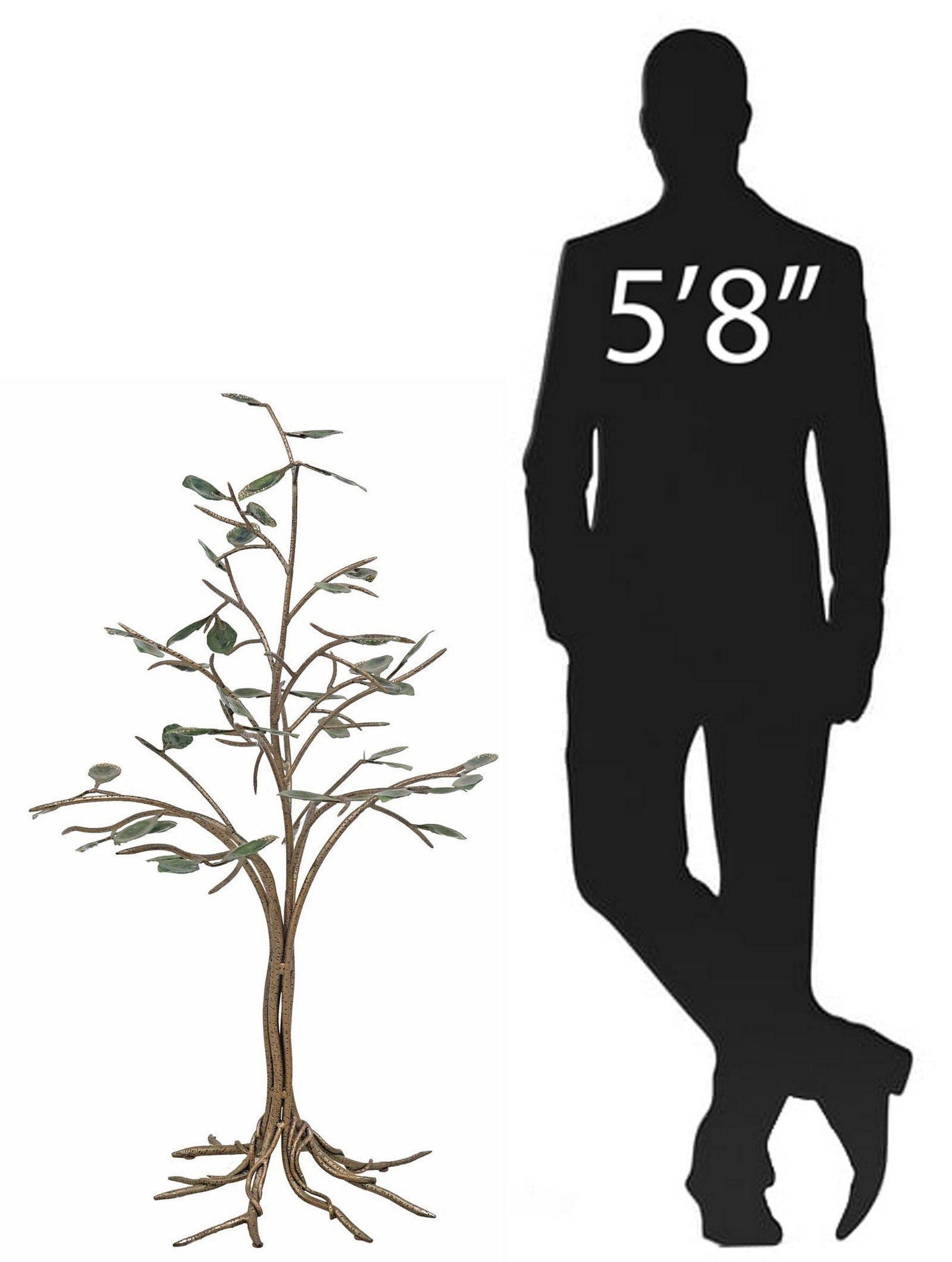 JAY STRONGWATER ENAMELED & SWAROVSKI CRYSTAL TREE SCULPTURE, 44": Large Jay Strongwater tree sculpture, having enameled leaves with Swarovski crystal accents, attached to gilt metal branches, ending on root-shaped base, makers mark under leaf, enamel loss 