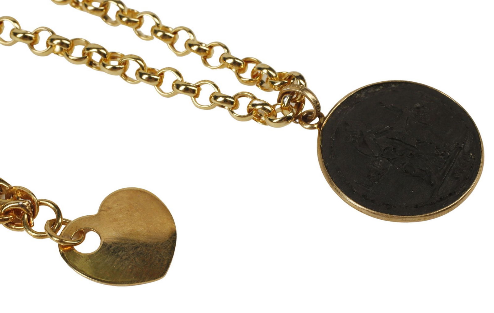 (2) ESTATE ITALIAN 14KT YELLOW GOLD CHAIN LINK CHARM BRACELETS: (lot of 2) Estate Italian14kt yellow gold chain link bracelets, each hallmarked 14kt Italy at link next to clasp, including: (1) Alwand Vahan bracelet, rolo chain, with impressed charm of R