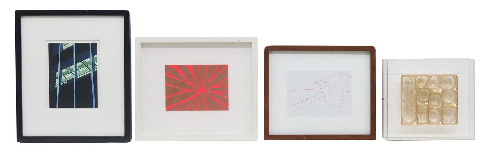 (4) CONTEMPORARY TEXAS ART CHUCK RAMIREZ, TOMMY FITZPATRICK & FAITH GAY: (lot of 4) Framed contemporary art, including: (1) color-aid paper collage, "Twilight Study #1," signed verso T. Fitzpatrick (Tommy Fitzpatrick, American, b.1969), titled and dated 2002, ins