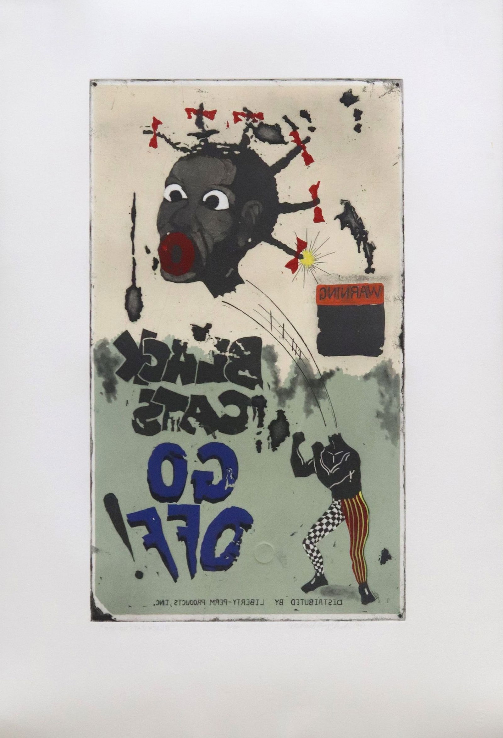 MICHAEL RAY CHARLES (B.1967) ETCHING, LITHOGRAPH & LINOCUT PRINT: Framed mixed media print (etching, lithograph, and linocut) on paper, "Black Cats Go Off," signed lower right Michael Ray Charles (American, b.1967), numbered 2/ 50, embossed blindstamp lower right, p