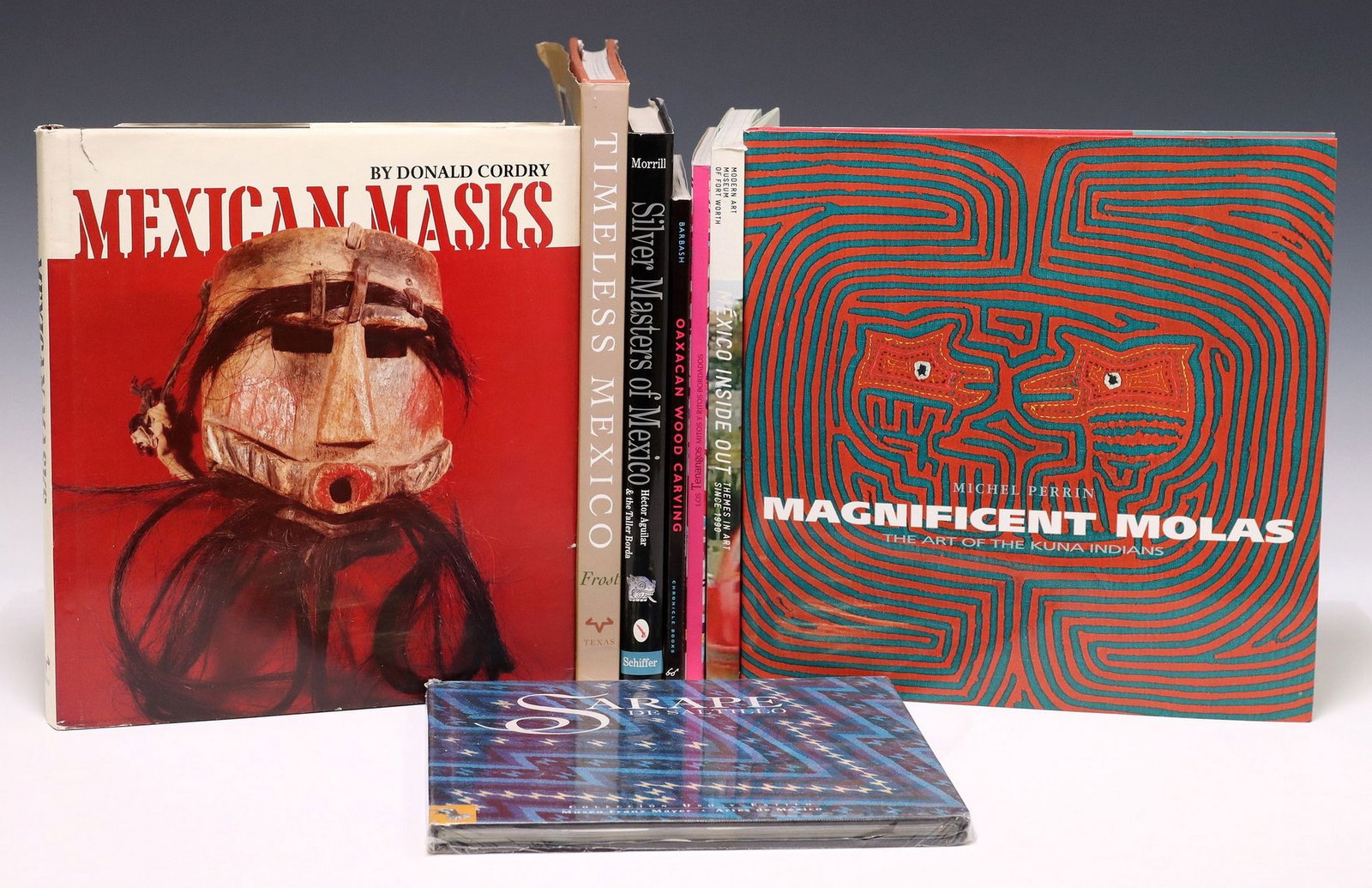 (8) BOOKS: FINE ART & CRAFTS OF MEXICO, CENTRAL & SOUTH AMERICA: (lot of 8) Books: including: (1) "Oaxacan Wood Carving: The Magic in the Trees," Shepard Barbash, Chronicle Books, 1993, 107 pages, ISBN: 0-8118-0250-7, (1) "Mexican Masks," Donald