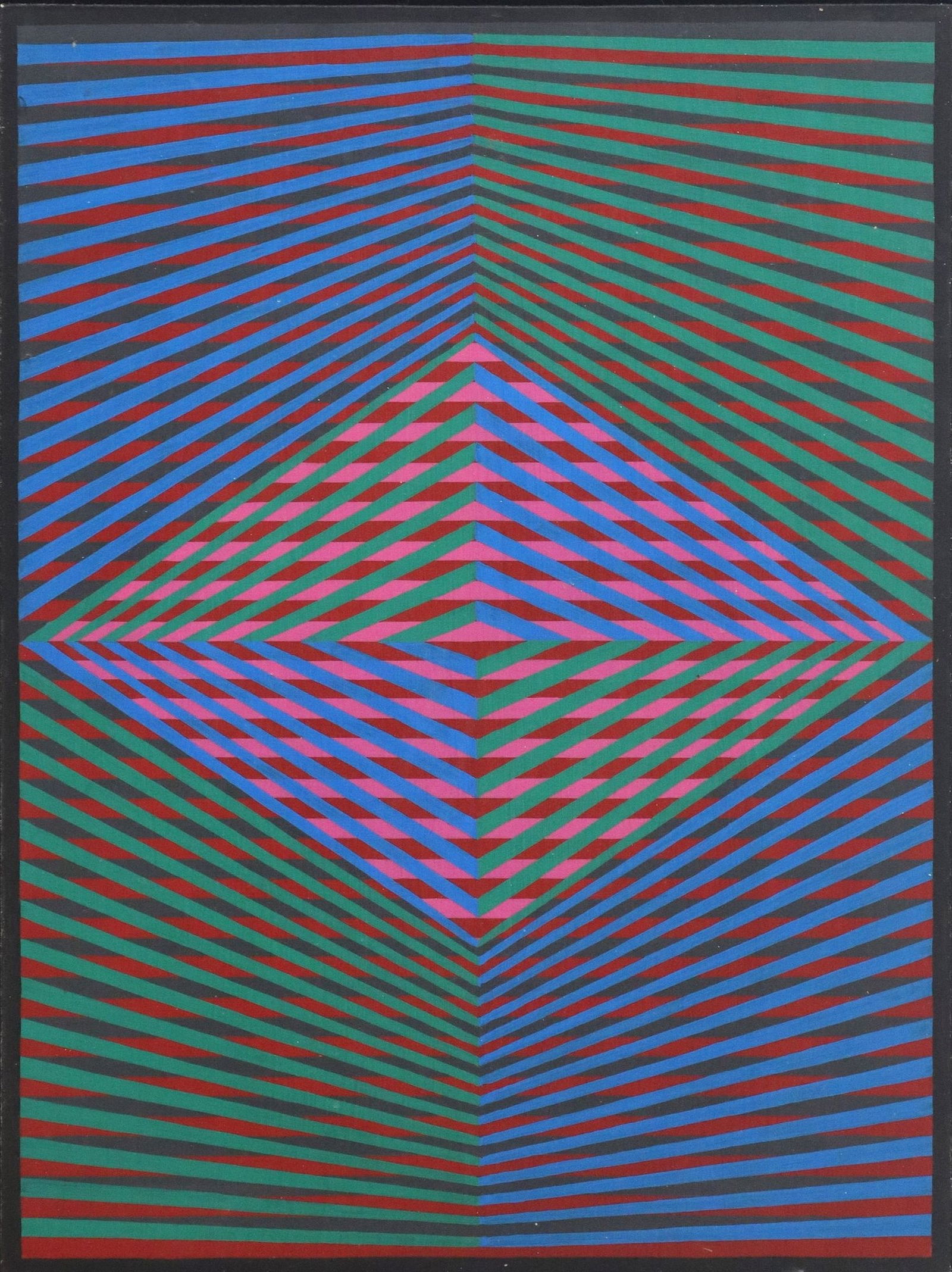 WILLIAM WHITE LEETE (1929-2022) OP ART PAINTING: Framed acrylic on Masonite painting, Optical Composition, signed verso Wm. W. Leete (William White Leete, American, 1929-2022), inscribed B/65, sight: approx 16"h, 12"w, overall: 16.75&