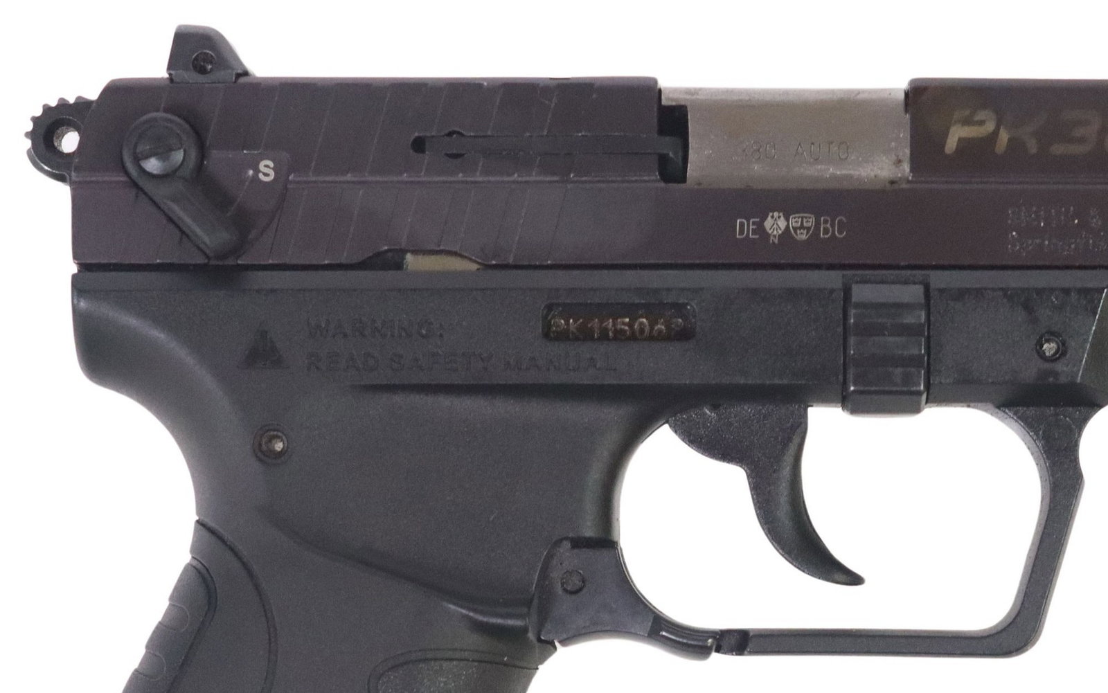 WALTHER PK380 DA .380 PISTOL: Walther PK380 Pistol, double action, .380 caliber, 3.5" barrel, white dot front sight, lower accessory rail, adjustable rear sight, detachable 8 round magazine, black steel slide, polymer lower, 
