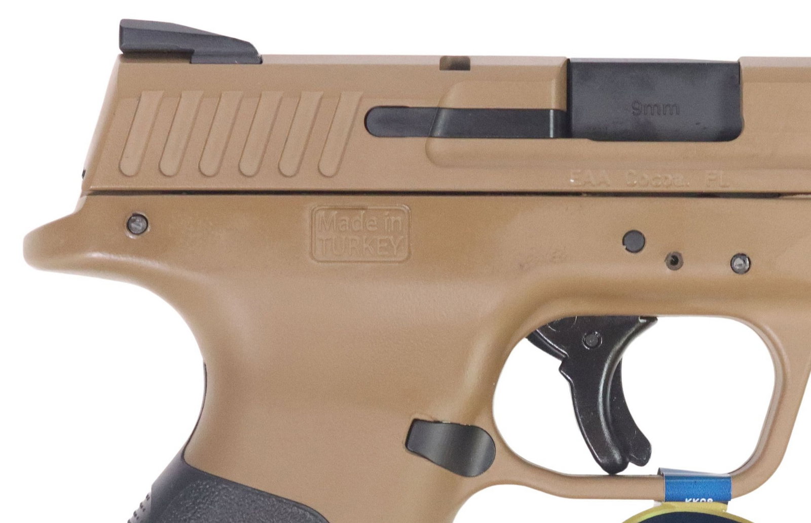 GIRSAN MC28 SA 9MM PISTOL, NEW IN BOX: Girsan MC28 SA pistol, Turkey, 9mm caliber, 4.25" barrel, white front and rear sights, accessory rail at front of frame, integral trigger safety, tan finish, black accents, detachable 17 round ma