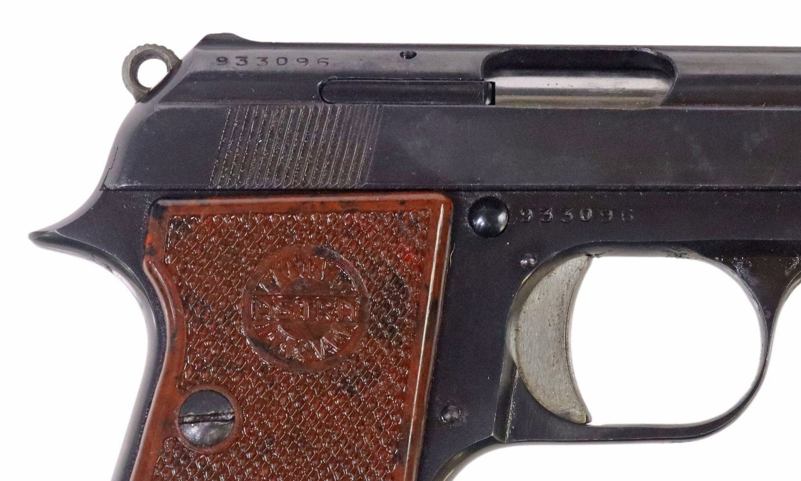 ASTRA CUB .25 CAL PISTOL: Astra-Unceta Cub Pistol, Spain, 6.35mm / .25 caliber, 2.1/8" barrel, blue finish brown checkered logo grips, detachable six round magazine, finish with light scratching, action good, bore bright,