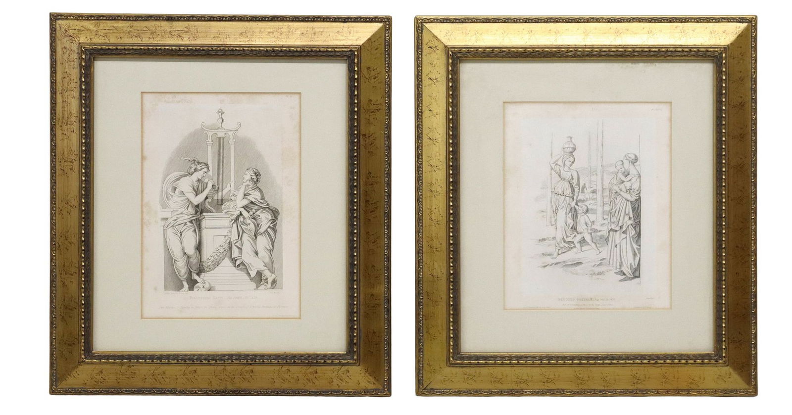 (2) ENGRAVED PLATES FROM WILLIAM YOUNG OTTLEY'S 'THE EARLY FLORENTINE SCHOOL': (lot of 2) Framed engravings on paper, plates from "The Early Florentine School," published by William Young Ottley (British, 1771-1836), engraved by John Sartain (English-born American