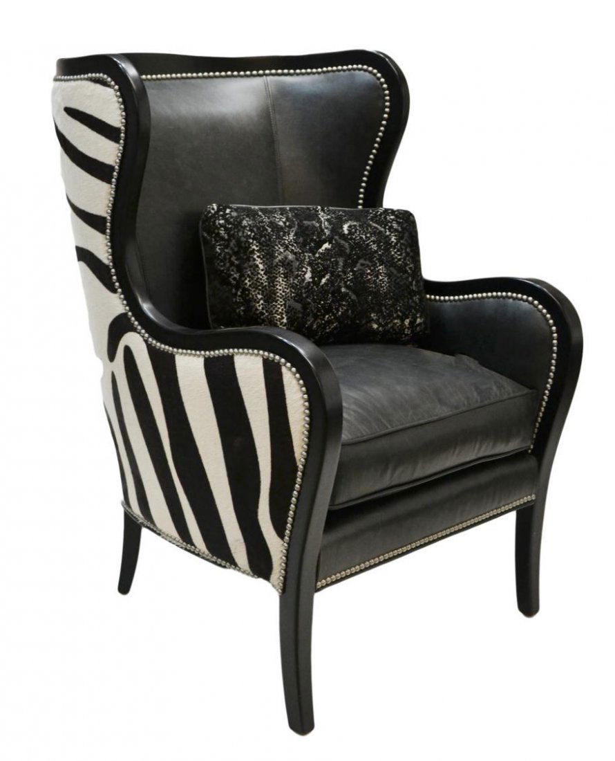 160 BLACK LEATHER & ZEBRA UPHOLSTERED WING CHAIR Oct 28, 2012