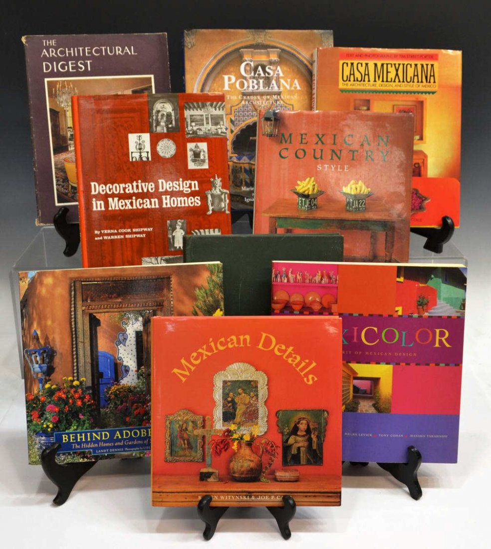 (9) DESIGN BOOKS RELATING TO MEXICO & NEW MEXICO: (lot of 9) Collection of Mexico and New Mexico design books, comprising: (1) "Casa Poblana, The Cradle of Mexican Architecture", Marie-Pierre Colle and Ignacio Urquiza, Toppan Printing Company, Japan,