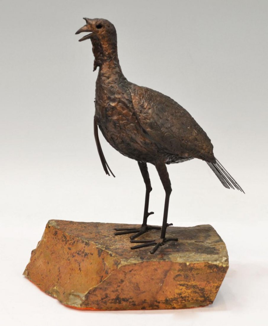 ARTIST SIGNED BRONZE TURKEY, DARREL, EDITH ROYAL: Patinated bronze sculpture, Turkey, signed S.Munk (Siggi Munk, Texas), dated 1970 on tail feather, standing on a stone slab,12.5"h, 10.75lbs total **Provenance: From the private collection of Coach Da