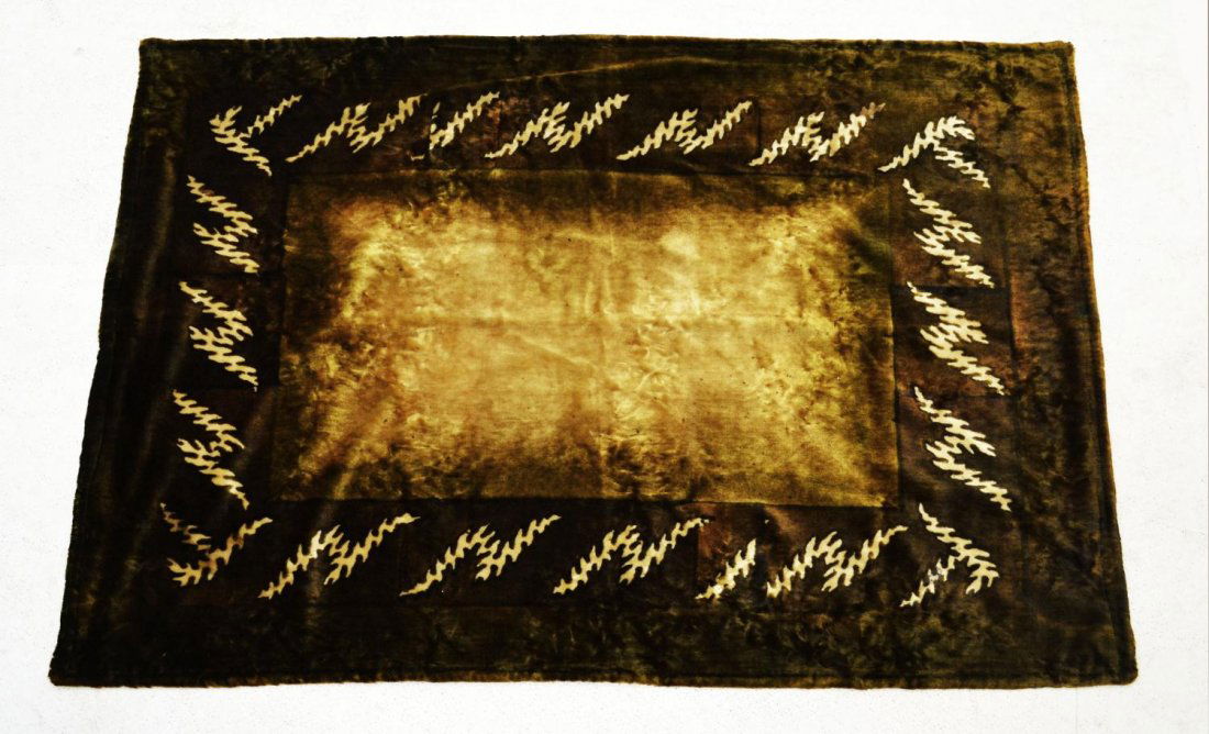 ANTIQUE MOHAIR AUTOMOBILE LAP ROBE, EDITH ROYAL: Antique brown mohair automobile lap robe in a stylized foliate design, presented as a gift to Mrs. Edith Royal from Walt Garrison (Walter Benton "Walt" Garrison, b. 1944, former professional football