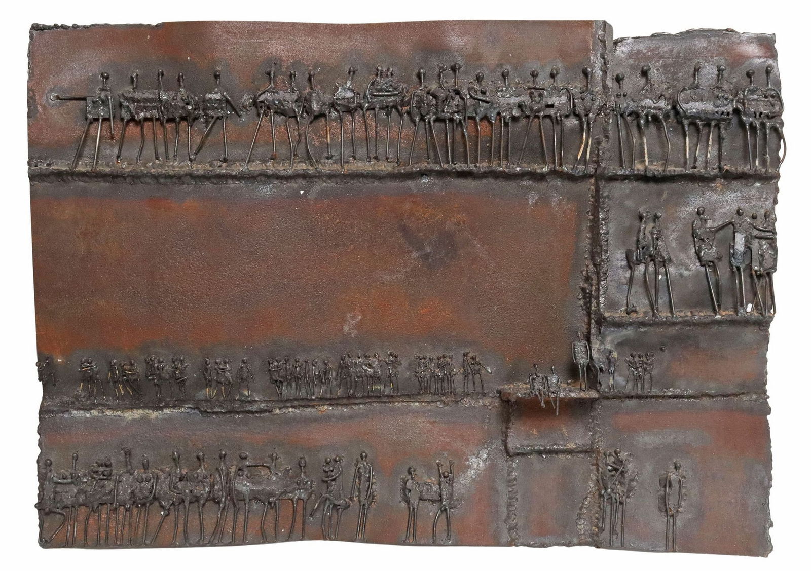 AGNESE UDINOTTI (B.1940) BRUTALIST METAL RELIEF SCULPTURE, CROWDED ROOM (1 of 4)