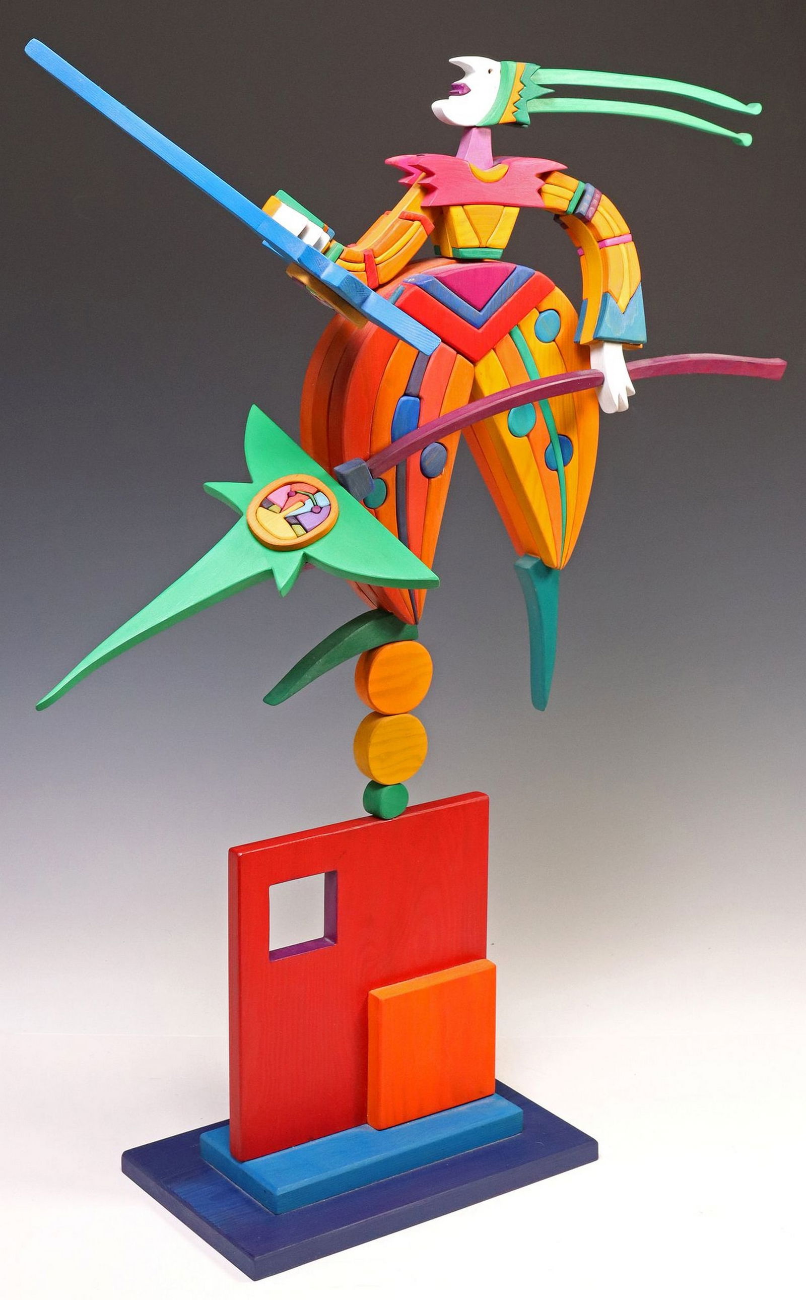 WERNER ARNOLD (20TH C.) CARVED & PAINTED WOOD SUN MOON DANCE SCULPTURE (1 of 4)