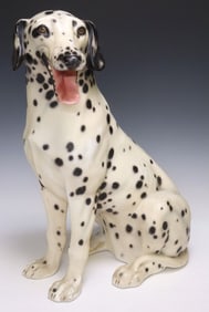LIFE-SIZE ITALIAN RONZAN GLAZED CERAMIC SEATED DALMATIAN, 23"H