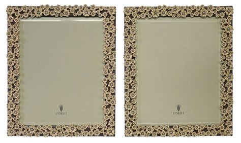 (2) L'OBJET GOLD-PLATED & SWAROVSKI CRYSTAL 10" X 8" PICTURE FRAMES