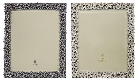 (2) L'OBJET PLATINUM-PLATED & SWAROVSKI CRYSTAL 10" X 8" PICTURE FRAMES