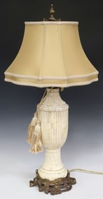 JOHN-RICHARD TESSELLATED BONE VASIFORM 1-LT TABLE LAMP & FABRIC SHADE