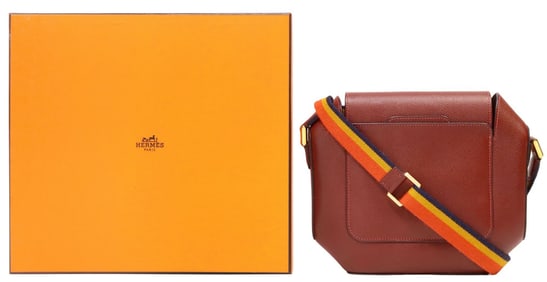 HERMES 'OCTAGONE 23' ROUGE EPSOM LEATHER CROSSBODY SHOULDER BAG