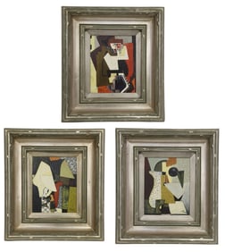 (3) FRAMED SIGNED ABSTRACT & CUBIST ACRYLIC PAINTINGS