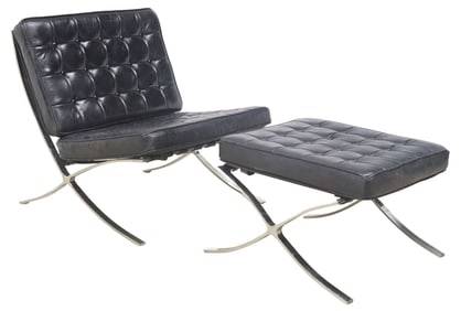 (2) BARCELONA-STYLE LOUNGE CHAIR & STOOL