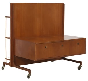 ITALIAN MID-CENTURY MODERN TEAK SHELF ON WHEELS