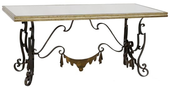 ITALIAN WROUGHT IRON & MIRRORED GLASS COFFEE TABLE