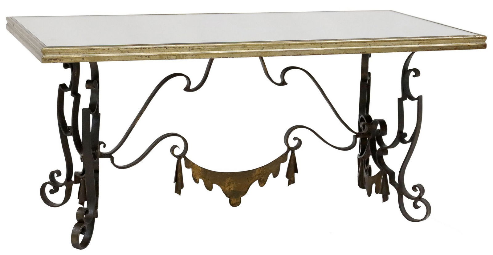 ITALIAN WROUGHT IRON & MIRRORED GLASS COFFEE TABLE (1 of 4)