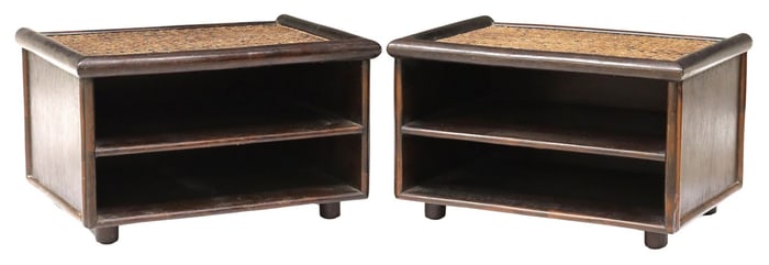 (2) FRENCH MAUGRION FOR ROCHE BOBOIS WICKER-TOP NIGHTSTANDS